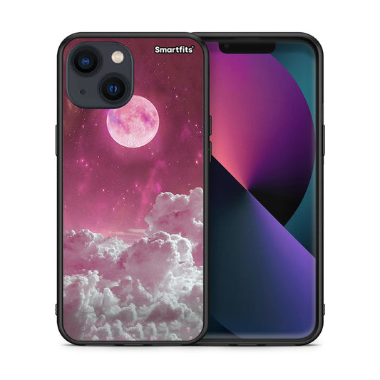 Θήκη iPhone 13 Pink Moon από τη Smartfits με σχέδιο στο πίσω μέρος και μαύρο περίβλημα | iPhone 13 Pink Moon case with colorful back and black bezels
