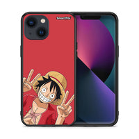 Thumbnail for Θήκη iPhone 13 Pirate Luffy από τη Smartfits με σχέδιο στο πίσω μέρος και μαύρο περίβλημα | iPhone 13 Pirate Luffy case with colorful back and black bezels