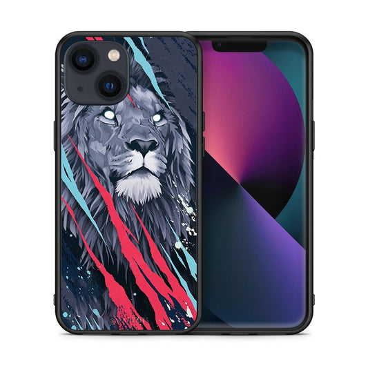 Θήκη iPhone 13 Lion Designer PopArt από τη Smartfits με σχέδιο στο πίσω μέρος και μαύρο περίβλημα | iPhone 13 Lion Designer PopArt case with colorful back and black bezels