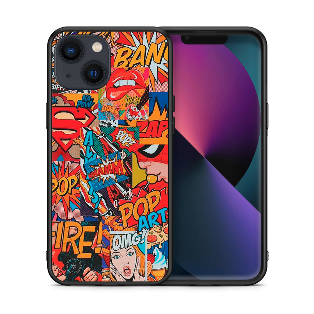Θήκη iPhone 13 PopArt OMG από τη Smartfits με σχέδιο στο πίσω μέρος και μαύρο περίβλημα | iPhone 13 PopArt OMG case with colorful back and black bezels