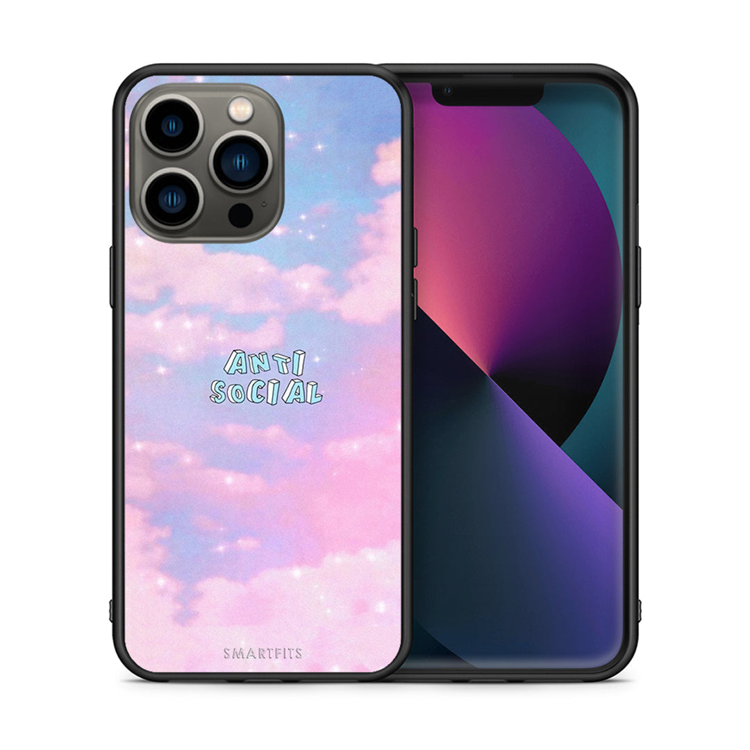 Θήκη Αγίου Βαλεντίνου iPhone 13 Pro Anti Social από τη Smartfits με σχέδιο στο πίσω μέρος και μαύρο περίβλημα | iPhone 13 Pro Anti Social case with colorful back and black bezels