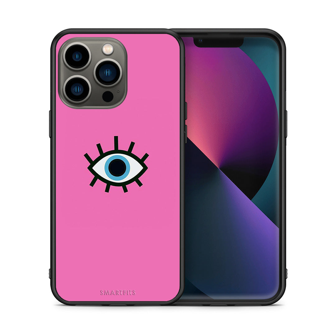 Θήκη iPhone 13 Pro Blue Eye Pink από τη Smartfits με σχέδιο στο πίσω μέρος και μαύρο περίβλημα | iPhone 13 Pro Blue Eye Pink case with colorful back and black bezels
