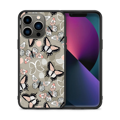 Θήκη iPhone 13 Pro Butterflies Boho από τη Smartfits με σχέδιο στο πίσω μέρος και μαύρο περίβλημα | iPhone 13 Pro Butterflies Boho case with colorful back and black bezels