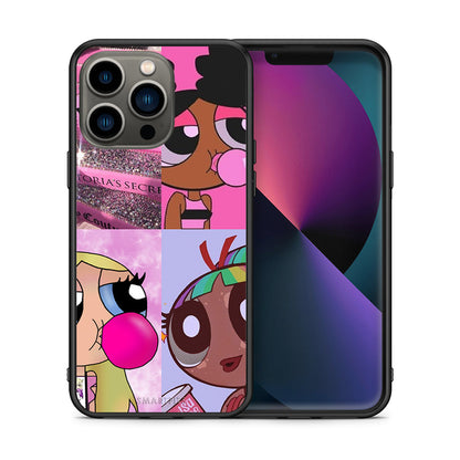 Θήκη Αγίου Βαλεντίνου iPhone 13 Pro Bubble Girls από τη Smartfits με σχέδιο στο πίσω μέρος και μαύρο περίβλημα | iPhone 13 Pro Bubble Girls case with colorful back and black bezels