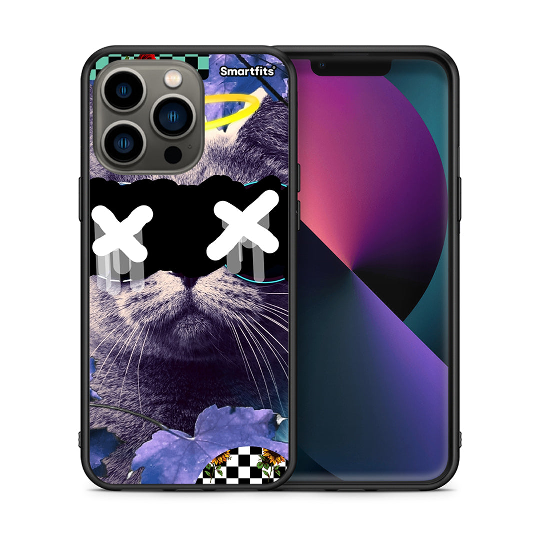 Θήκη iPhone 13 Pro Cat Collage από τη Smartfits με σχέδιο στο πίσω μέρος και μαύρο περίβλημα | iPhone 13 Pro Cat Collage case with colorful back and black bezels