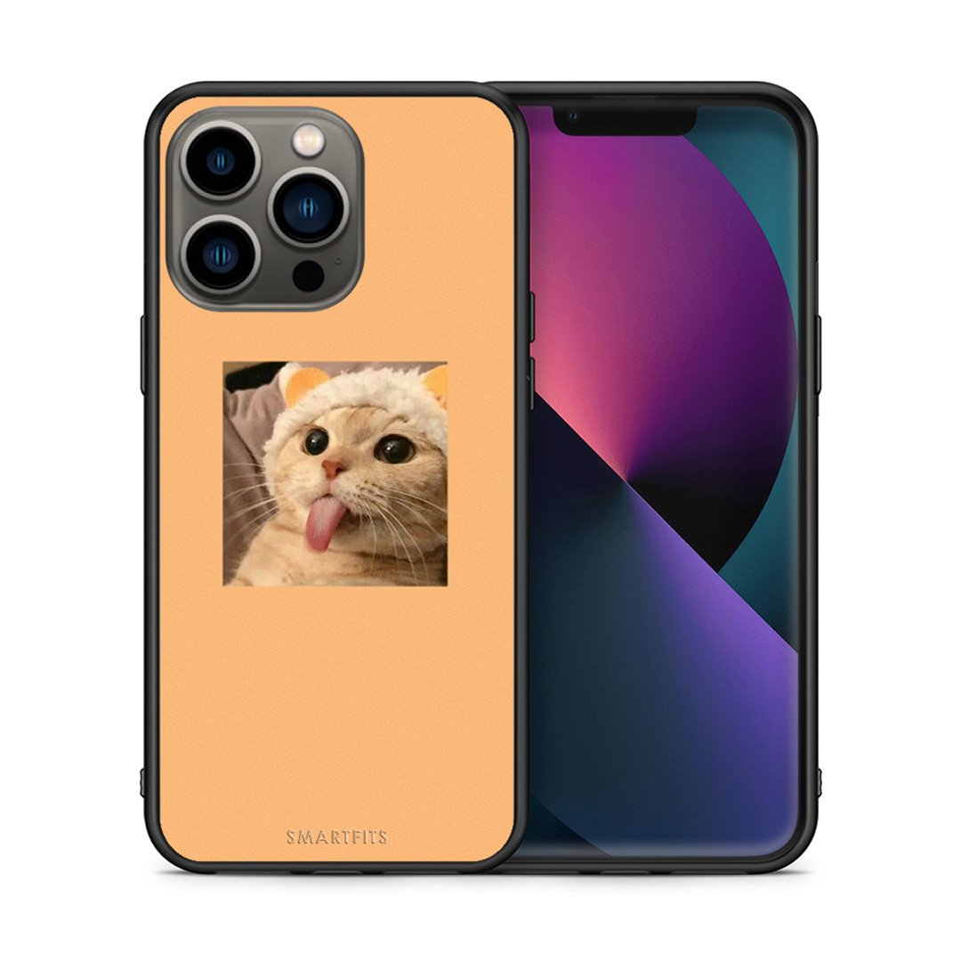 Θήκη iPhone 13 Pro Cat Tongue από τη Smartfits με σχέδιο στο πίσω μέρος και μαύρο περίβλημα | iPhone 13 Pro Cat Tongue case with colorful back and black bezels