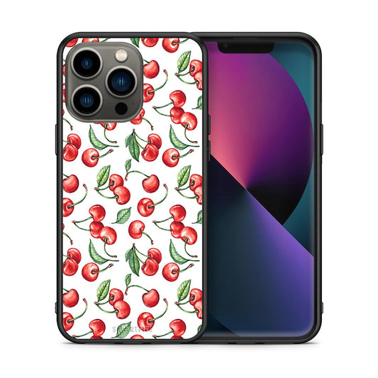 Θήκη iPhone 13 Pro Cherry Summer από τη Smartfits με σχέδιο στο πίσω μέρος και μαύρο περίβλημα | iPhone 13 Pro Cherry Summer case with colorful back and black bezels