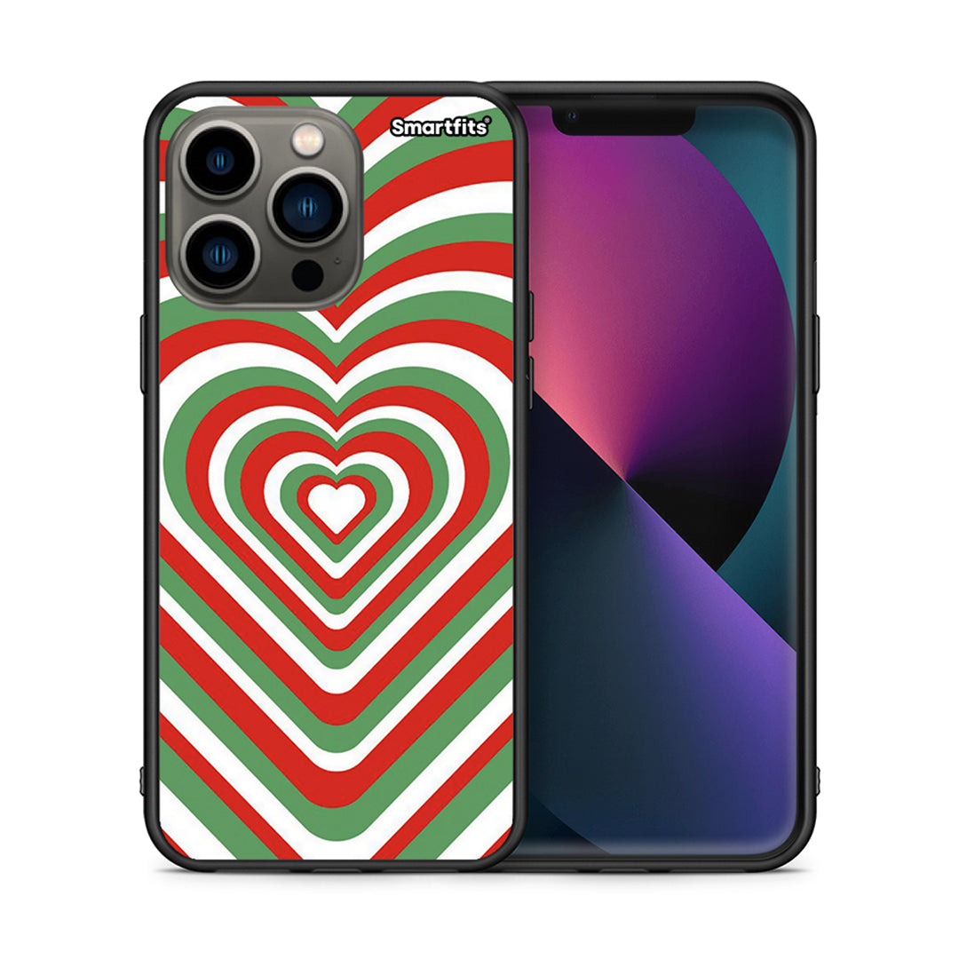 Θήκη iPhone 13 Pro Christmas Hearts από τη Smartfits με σχέδιο στο πίσω μέρος και μαύρο περίβλημα | iPhone 13 Pro Christmas Hearts case with colorful back and black bezels