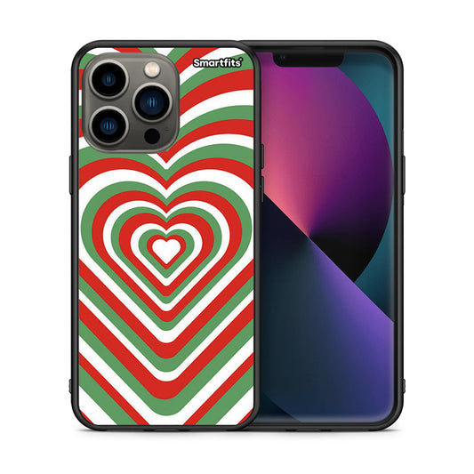 Θήκη iPhone 13 Pro Christmas Hearts από τη Smartfits με σχέδιο στο πίσω μέρος και μαύρο περίβλημα | iPhone 13 Pro Christmas Hearts case with colorful back and black bezels