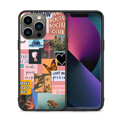 Θήκη Αγίου Βαλεντίνου iPhone 13 Pro Collage Bitchin από τη Smartfits με σχέδιο στο πίσω μέρος και μαύρο περίβλημα | iPhone 13 Pro Collage Bitchin case with colorful back and black bezels