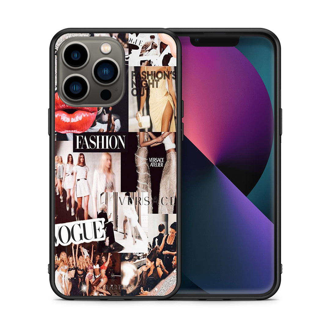 Θήκη Αγίου Βαλεντίνου iPhone 13 Pro Collage Fashion από τη Smartfits με σχέδιο στο πίσω μέρος και μαύρο περίβλημα | iPhone 13 Pro Collage Fashion case with colorful back and black bezels