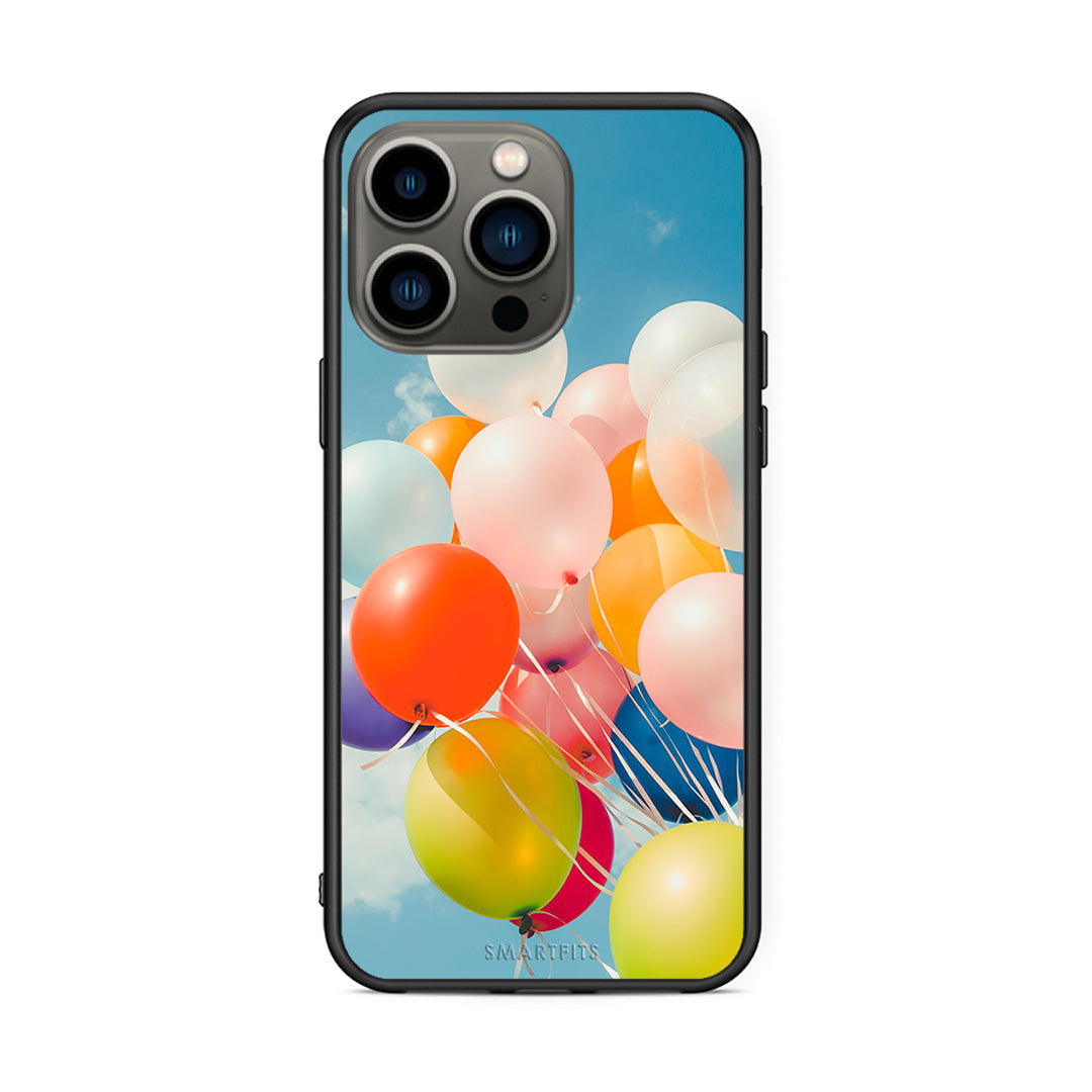 iPhone 13 Pro Colorful Balloons θήκη από τη Smartfits με σχέδιο στο πίσω μέρος και μαύρο περίβλημα | Smartphone case with colorful back and black bezels by Smartfits