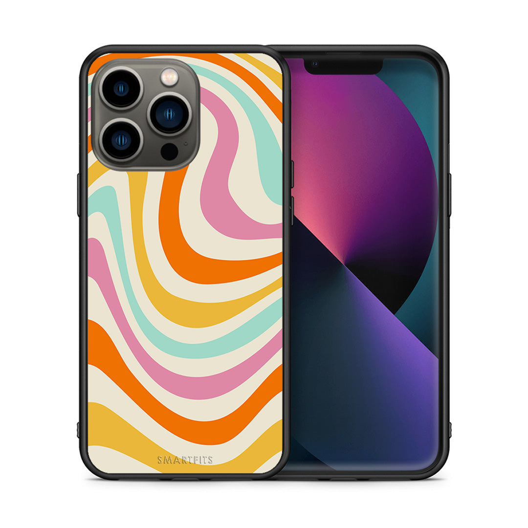 Θήκη iPhone 13 Pro Colourful Waves από τη Smartfits με σχέδιο στο πίσω μέρος και μαύρο περίβλημα | iPhone 13 Pro Colourful Waves case with colorful back and black bezels