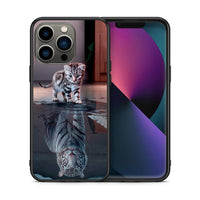 Thumbnail for Θήκη iPhone 13 Pro Tiger Cute από τη Smartfits με σχέδιο στο πίσω μέρος και μαύρο περίβλημα | iPhone 13 Pro Tiger Cute case with colorful back and black bezels