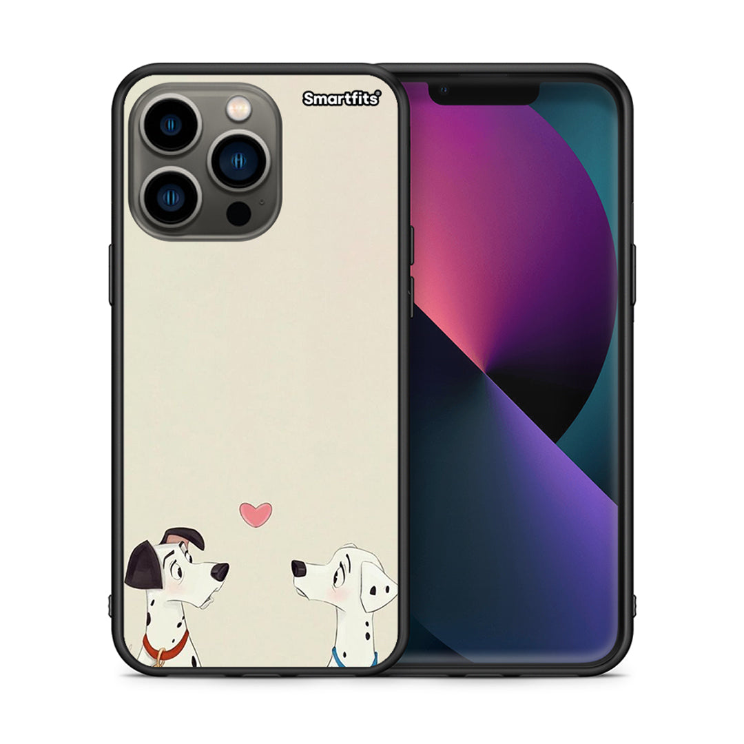 Θήκη iPhone 13 Pro Dalmatians Love από τη Smartfits με σχέδιο στο πίσω μέρος και μαύρο περίβλημα | iPhone 13 Pro Dalmatians Love case with colorful back and black bezels