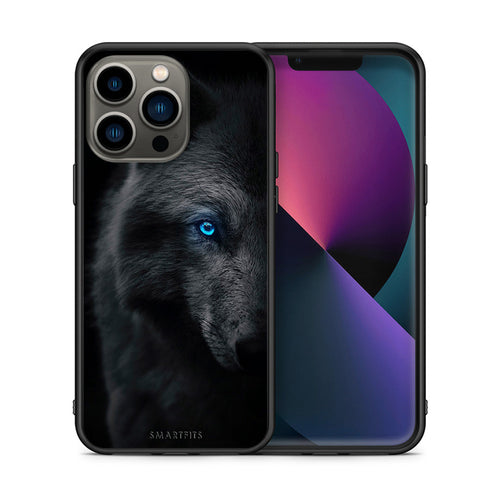 Θήκη iPhone 13 Pro Dark Wolf από τη Smartfits με σχέδιο στο πίσω μέρος και μαύρο περίβλημα | iPhone 13 Pro Dark Wolf case with colorful back and black bezels