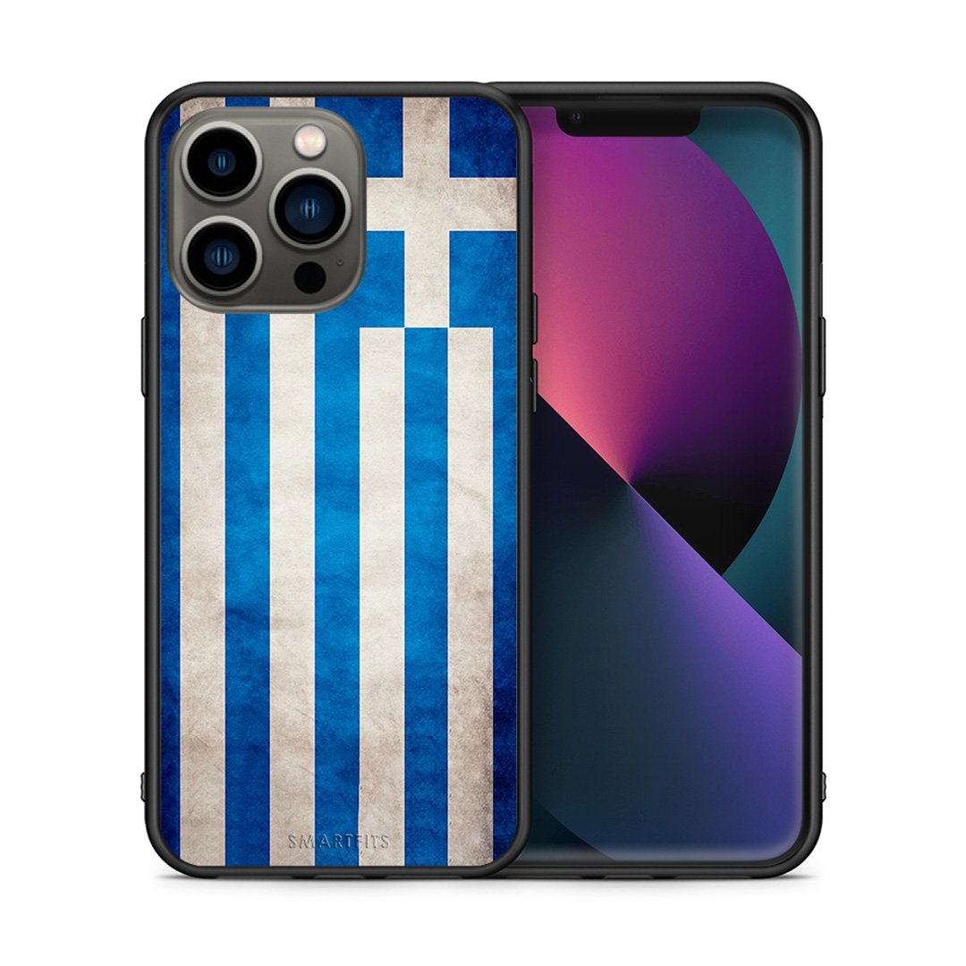 Θήκη iPhone 13 Pro Greek Flag από τη Smartfits με σχέδιο στο πίσω μέρος και μαύρο περίβλημα | iPhone 13 Pro Greek Flag case with colorful back and black bezels