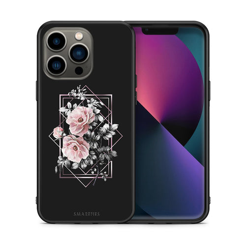 Θήκη iPhone 13 Pro Frame Flower από τη Smartfits με σχέδιο στο πίσω μέρος και μαύρο περίβλημα | iPhone 13 Pro Frame Flower case with colorful back and black bezels