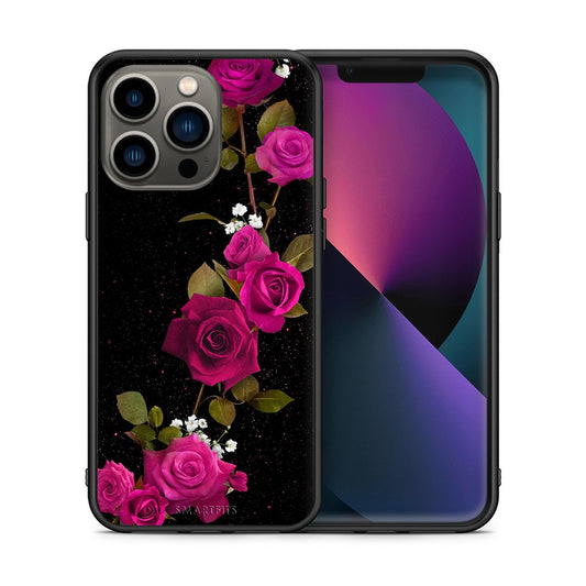 Θήκη iPhone 13 Pro Red Roses Flower από τη Smartfits με σχέδιο στο πίσω μέρος και μαύρο περίβλημα | iPhone 13 Pro Red Roses Flower case with colorful back and black bezels