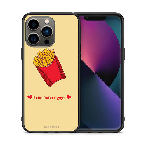 Θήκη Αγίου Βαλεντίνου iPhone 13 Pro Fries Before Guys από τη Smartfits με σχέδιο στο πίσω μέρος και μαύρο περίβλημα | iPhone 13 Pro Fries Before Guys case with colorful back and black bezels