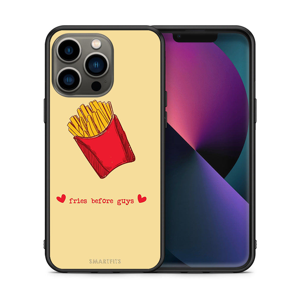 Θήκη Αγίου Βαλεντίνου iPhone 13 Pro Fries Before Guys από τη Smartfits με σχέδιο στο πίσω μέρος και μαύρο περίβλημα | iPhone 13 Pro Fries Before Guys case with colorful back and black bezels