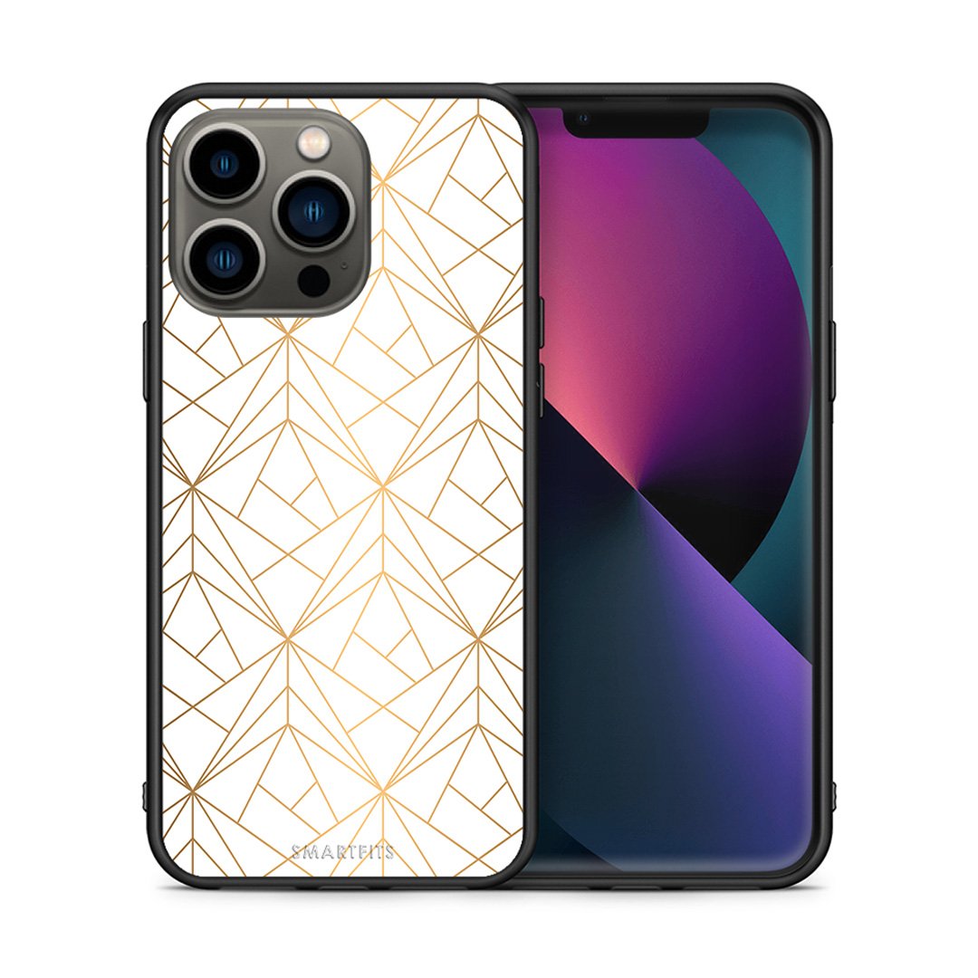 Θήκη iPhone 13 Pro Luxury White Geometric από τη Smartfits με σχέδιο στο πίσω μέρος και μαύρο περίβλημα | iPhone 13 Pro Luxury White Geometric case with colorful back and black bezels