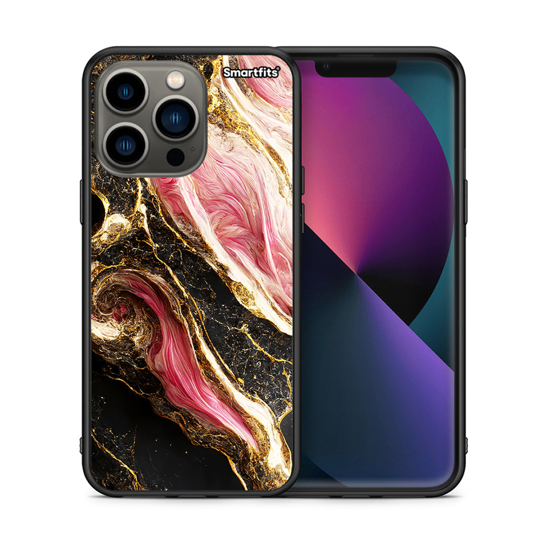 Θήκη iPhone 13 Pro Glamorous Pink Marble από τη Smartfits με σχέδιο στο πίσω μέρος και μαύρο περίβλημα | iPhone 13 Pro Glamorous Pink Marble case with colorful back and black bezels