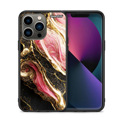 Θήκη iPhone 13 Pro Glamorous Pink Marble από τη Smartfits με σχέδιο στο πίσω μέρος και μαύρο περίβλημα | iPhone 13 Pro Glamorous Pink Marble case with colorful back and black bezels