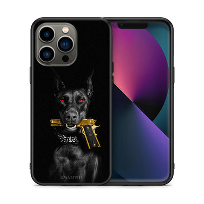 Θήκη Αγίου Βαλεντίνου iPhone 13 Pro Golden Gun από τη Smartfits με σχέδιο στο πίσω μέρος και μαύρο περίβλημα | iPhone 13 Pro Golden Gun case with colorful back and black bezels