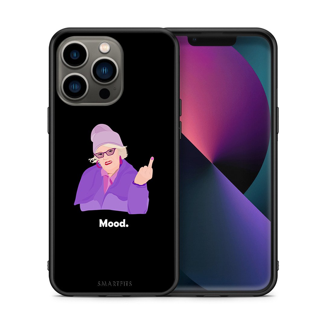 Θήκη iPhone 13 Pro Grandma Mood Black από τη Smartfits με σχέδιο στο πίσω μέρος και μαύρο περίβλημα | iPhone 13 Pro Grandma Mood Black case with colorful back and black bezels