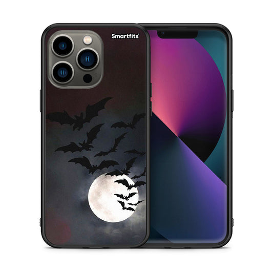 Θήκη iPhone 13 Pro Halloween Bat Night από τη Smartfits με σχέδιο στο πίσω μέρος και μαύρο περίβλημα | iPhone 13 Pro Halloween Bat Night case with colorful back and black bezels