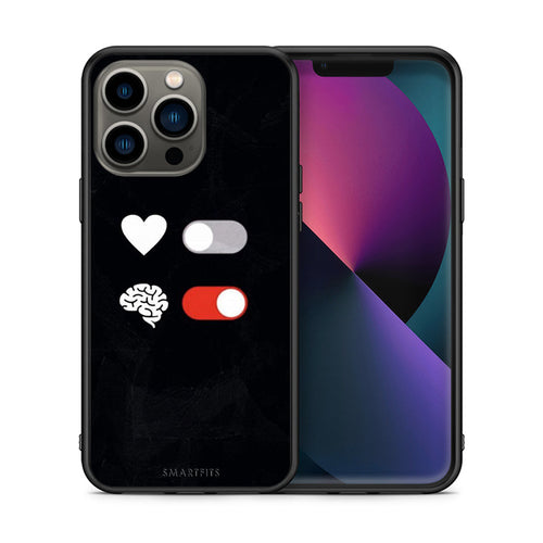 Θήκη Αγίου Βαλεντίνου iPhone 13 Pro Heart Vs Brain από τη Smartfits με σχέδιο στο πίσω μέρος και μαύρο περίβλημα | iPhone 13 Pro Heart Vs Brain case with colorful back and black bezels
