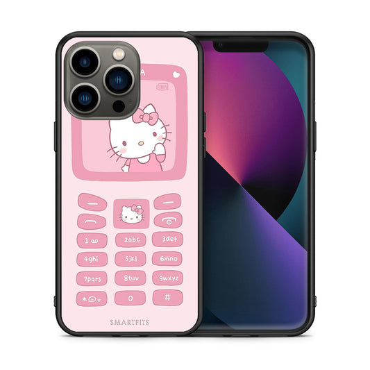Θήκη Αγίου Βαλεντίνου iPhone 13 Pro Hello Kitten από τη Smartfits με σχέδιο στο πίσω μέρος και μαύρο περίβλημα | iPhone 13 Pro Hello Kitten case with colorful back and black bezels