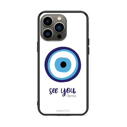 iPhone 13 Pro Karma Says θήκη από τη Smartfits με σχέδιο στο πίσω μέρος και μαύρο περίβλημα | Smartphone case with colorful back and black bezels by Smartfits