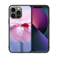 Thumbnail for Θήκη iPhone 13 Pro Ladybug Flower από τη Smartfits με σχέδιο στο πίσω μέρος και μαύρο περίβλημα | iPhone 13 Pro Ladybug Flower case with colorful back and black bezels