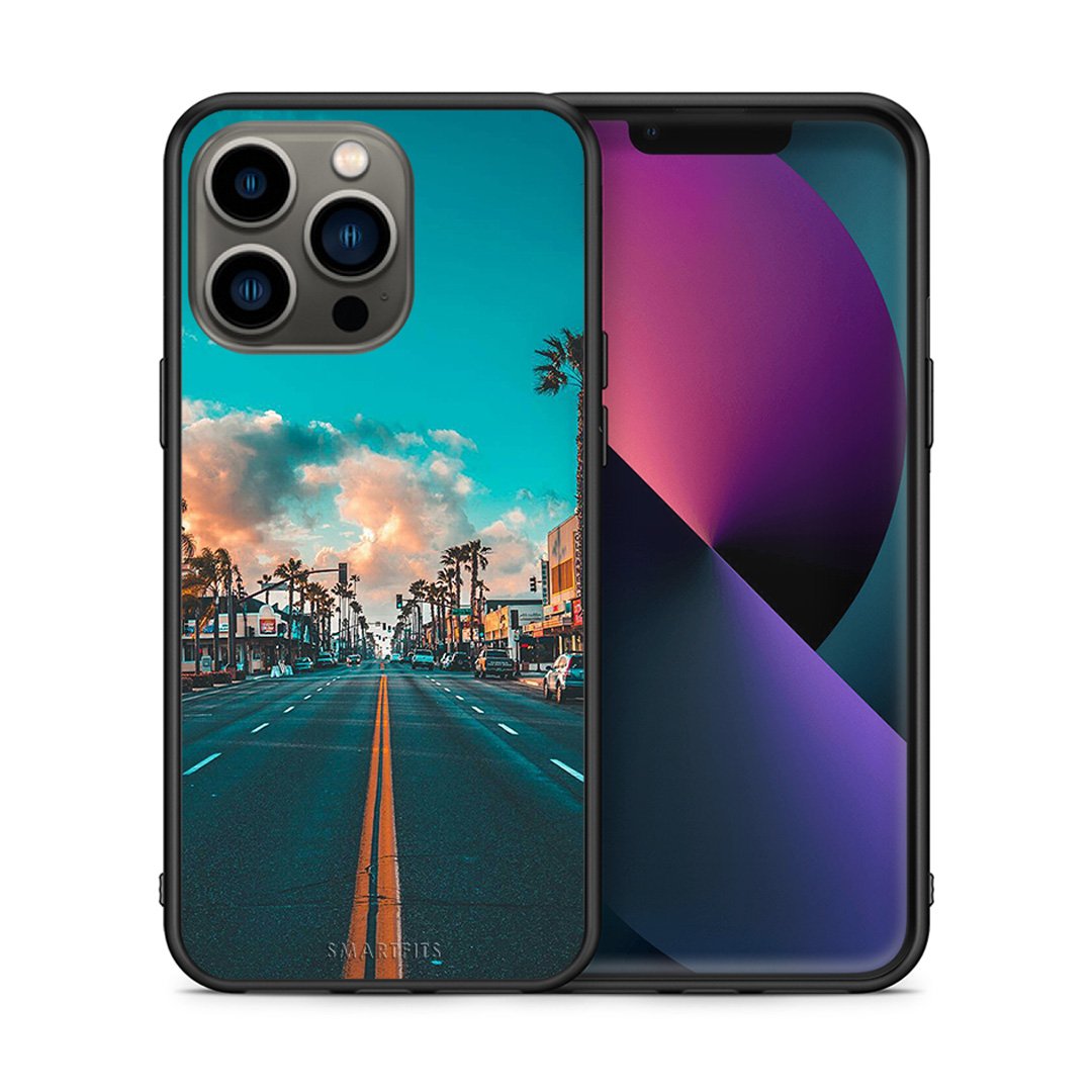 Θήκη iPhone 13 Pro City Landscape από τη Smartfits με σχέδιο στο πίσω μέρος και μαύρο περίβλημα | iPhone 13 Pro City Landscape case with colorful back and black bezels