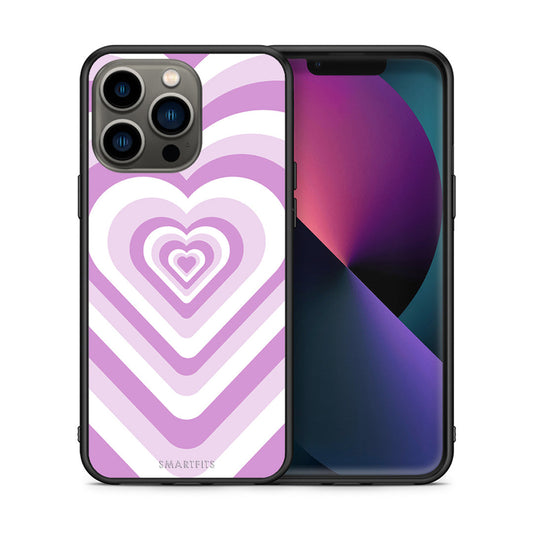 Θήκη iPhone 13 Pro Lilac Hearts από τη Smartfits με σχέδιο στο πίσω μέρος και μαύρο περίβλημα | iPhone 13 Pro Lilac Hearts case with colorful back and black bezels