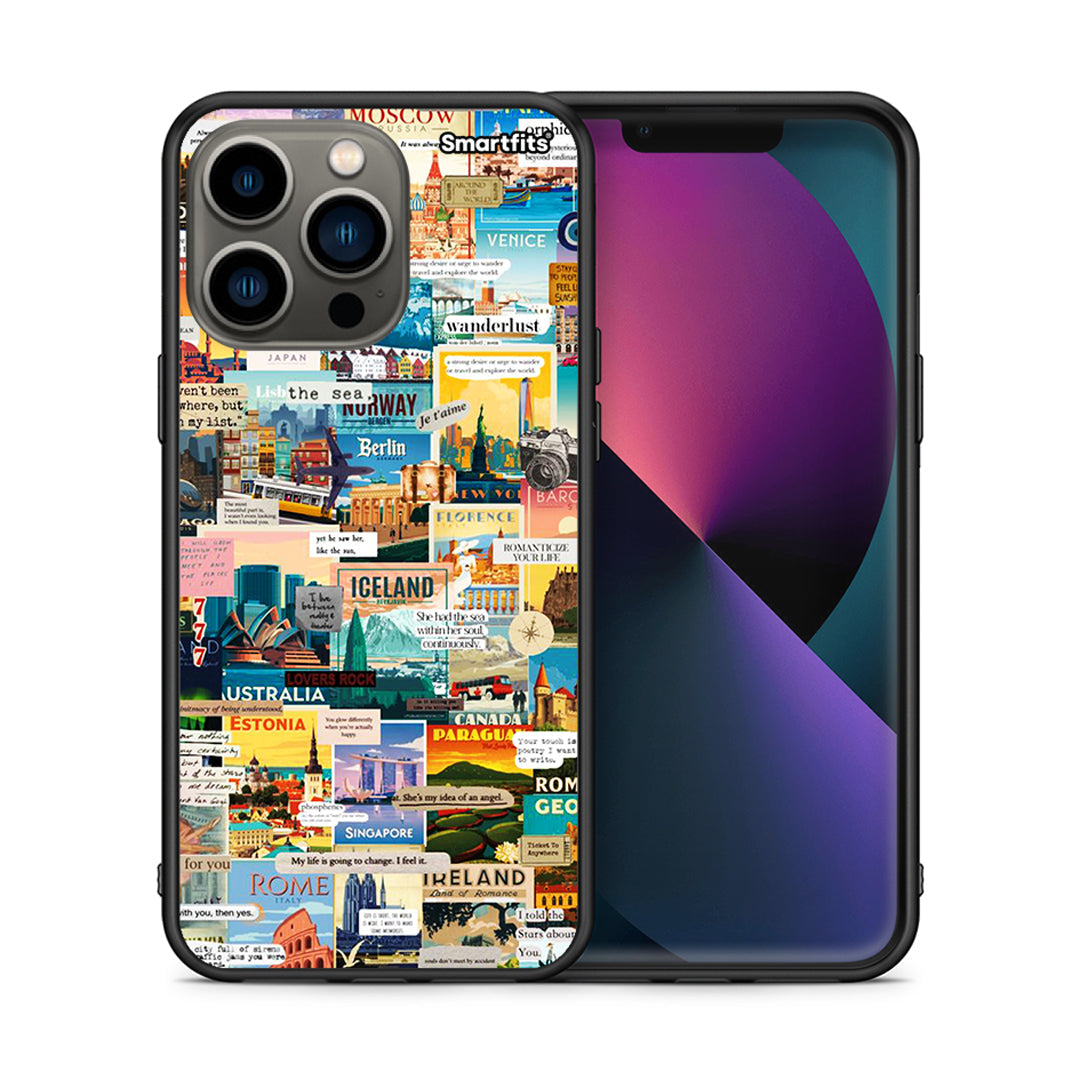 Θήκη iPhone 13 Pro Live To Travel από τη Smartfits με σχέδιο στο πίσω μέρος και μαύρο περίβλημα | iPhone 13 Pro Live To Travel case with colorful back and black bezels