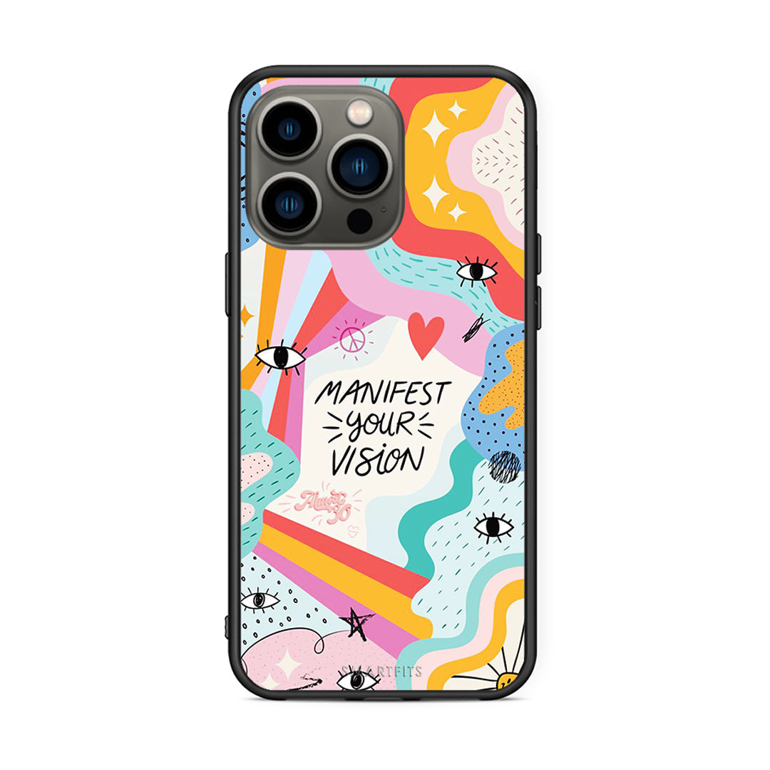 iPhone 13 Pro Manifest Your Vision θήκη από τη Smartfits με σχέδιο στο πίσω μέρος και μαύρο περίβλημα | Smartphone case with colorful back and black bezels by Smartfits