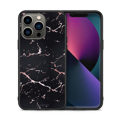 Θήκη iPhone 13 Pro Black Rosegold Marble από τη Smartfits με σχέδιο στο πίσω μέρος και μαύρο περίβλημα | iPhone 13 Pro Black Rosegold Marble case with colorful back and black bezels