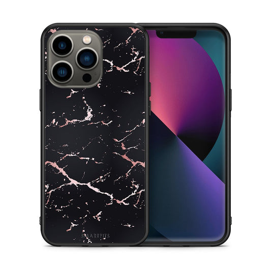 Θήκη iPhone 13 Pro Black Rosegold Marble από τη Smartfits με σχέδιο στο πίσω μέρος και μαύρο περίβλημα | iPhone 13 Pro Black Rosegold Marble case with colorful back and black bezels