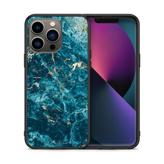 Θήκη iPhone 13 Pro Marble Blue από τη Smartfits με σχέδιο στο πίσω μέρος και μαύρο περίβλημα | iPhone 13 Pro Marble Blue case with colorful back and black bezels