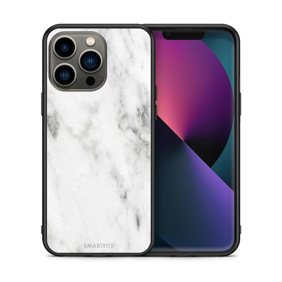 Θήκη iPhone 13 Pro White Marble από τη Smartfits με σχέδιο στο πίσω μέρος και μαύρο περίβλημα | iPhone 13 Pro White Marble case with colorful back and black bezels