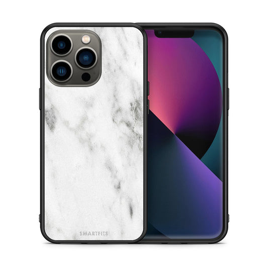 Θήκη iPhone 13 Pro White Marble από τη Smartfits με σχέδιο στο πίσω μέρος και μαύρο περίβλημα | iPhone 13 Pro White Marble case with colorful back and black bezels