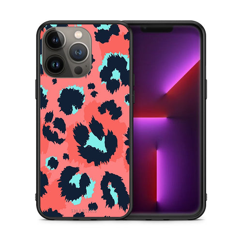 Θήκη iPhone 13 Pro Max Pink Leopard Animal από τη Smartfits με σχέδιο στο πίσω μέρος και μαύρο περίβλημα | iPhone 13 Pro Max Pink Leopard Animal case with colorful back and black bezels