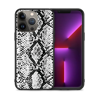 Θήκη iPhone 13 Pro Max White Snake Animal από τη Smartfits με σχέδιο στο πίσω μέρος και μαύρο περίβλημα | iPhone 13 Pro Max White Snake Animal case with colorful back and black bezels