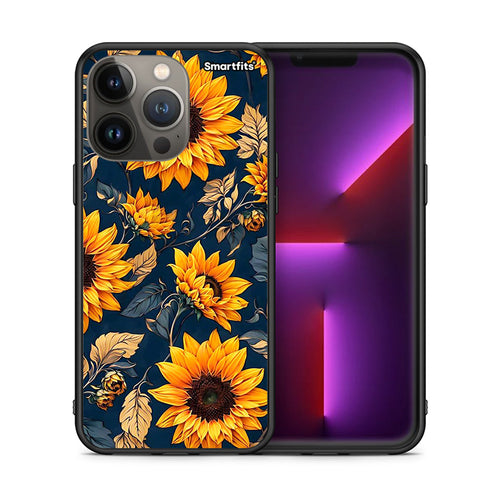 Θήκη iPhone 13 Pro Max Autumn Sunflowers από τη Smartfits με σχέδιο στο πίσω μέρος και μαύρο περίβλημα | iPhone 13 Pro Max Autumn Sunflowers case with colorful back and black bezels