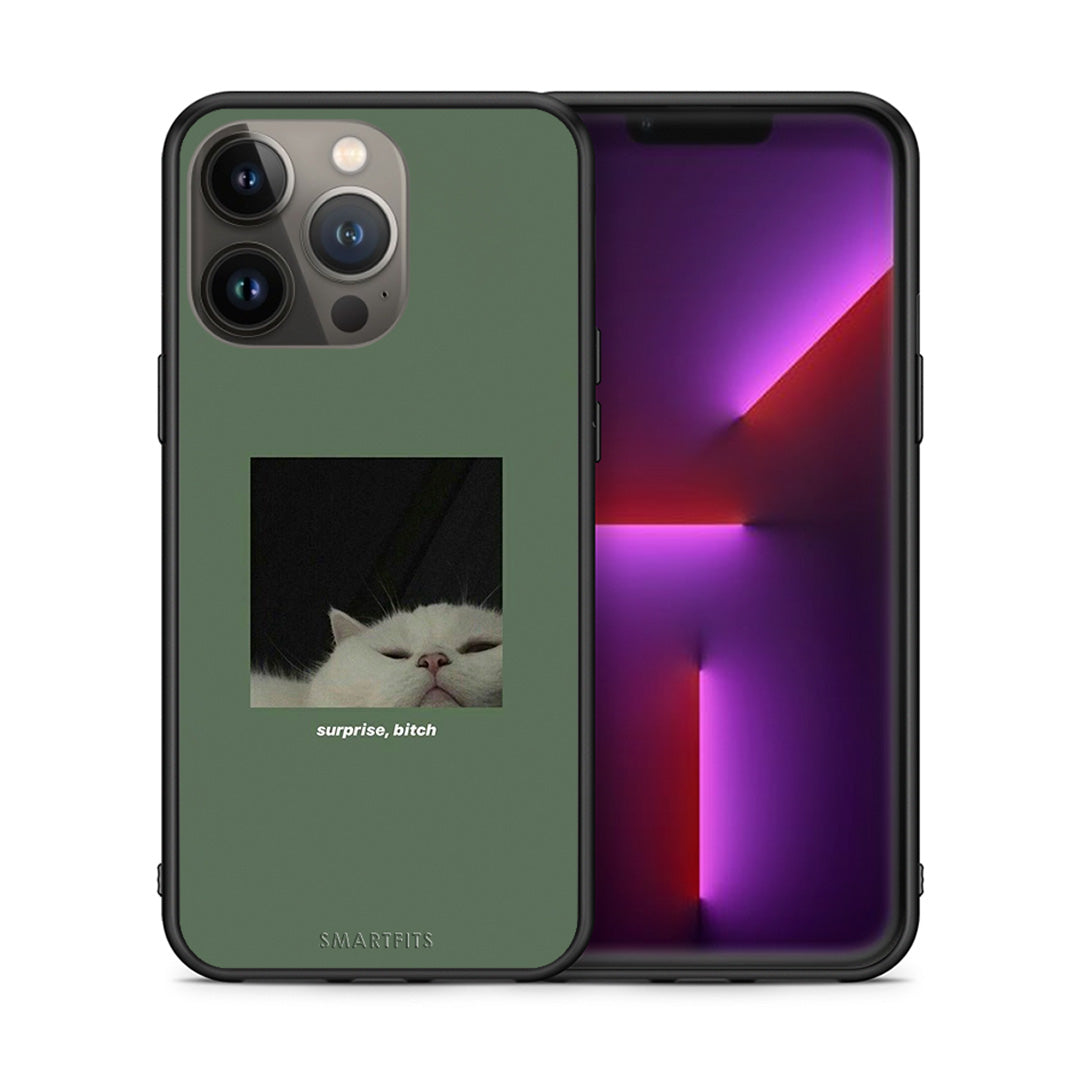 Θήκη iPhone 13 Pro Max Bitch Surprise από τη Smartfits με σχέδιο στο πίσω μέρος και μαύρο περίβλημα | iPhone 13 Pro Max Bitch Surprise case with colorful back and black bezels