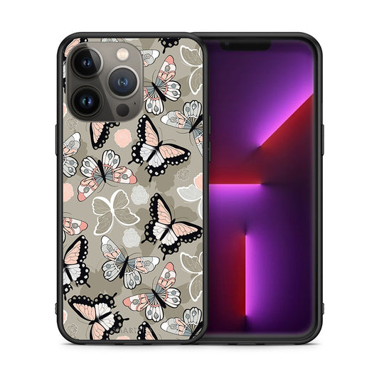 Θήκη iPhone 13 Pro Max Butterflies Boho από τη Smartfits με σχέδιο στο πίσω μέρος και μαύρο περίβλημα | iPhone 13 Pro Max Butterflies Boho case with colorful back and black bezels