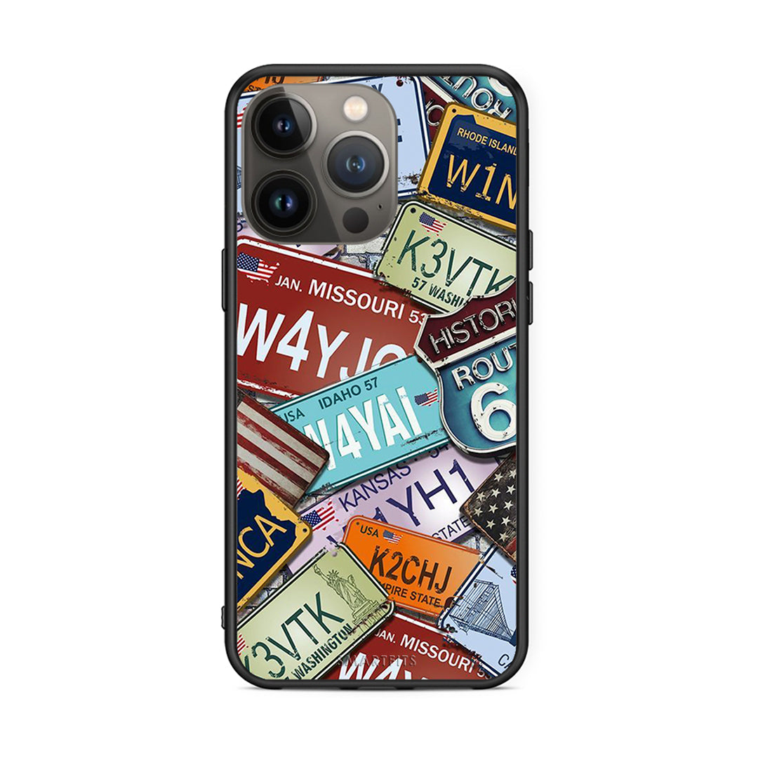 iPhone 13 Pro Max Car Plates θήκη από τη Smartfits με σχέδιο στο πίσω μέρος και μαύρο περίβλημα | Smartphone case with colorful back and black bezels by Smartfits